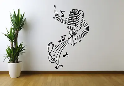 Microphone Music Notes Vinyl Wall Art Sticker Decal Home Decor Crafts MU26 • £19.98