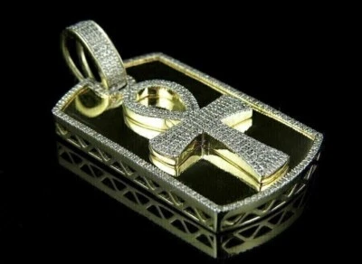 $221.99 • Buy 2Ct Round Cut Lab Created Diamond Men's Dog Tag Pendant 14K Yellow Gold Plated