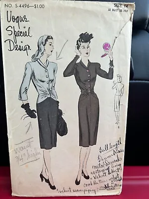 Vintage VOGUE SPECIAL DESIGN Sewing Pattern S-4496 One-Piece Dress 40’s  50’s 14 • $34.99