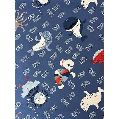 Fabric -Seaworld Toss Turtle Octopus Whale With Mustache Washed Cotton Sold BTHY • $5.50