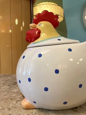 COCO DOWLEY Rooster Chicken Ceramic COOKIE JAR - Polka Dots Vintage • $27.99