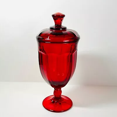 Vintage Viking Glass Ruby Red Paneled Candy Dish Jar Compote With Lid • $29.95