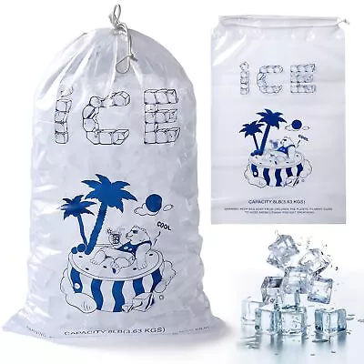 Ice Bags 8 Lb With Drawstring 50 Pack Reusable Ice Cube Bags 11 X 19 Inch Hea... • $21.36