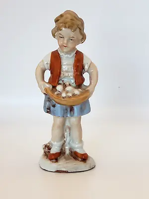 Vintage East Germany Porcelain Figurine Girl Gathering Mushrooms! • $25
