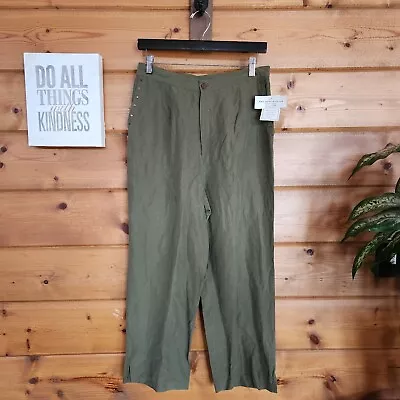 Erin London NWT Silk Linen Capri Crop High Waisted Pants Sage Stretch Sz M X 25  • $29.99