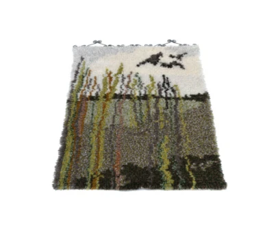 £190 • Buy Vintage Woven Landscape, Country Style Wool Rya Rug Wall Decor 1960s