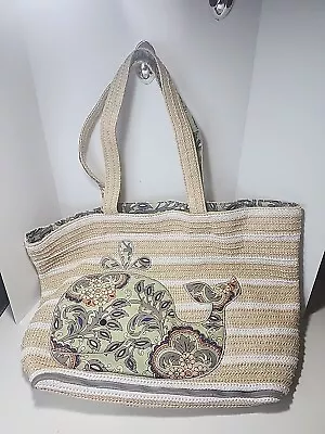 Vera Bradley Large  Straw Beach Tote Bag W Straps Whale Petal Paisley • $23.99