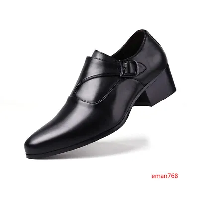 Men's Oxfords Wedding Business Formal Pointed Toe High Hidden Heel Slip On Shoes • $76.55