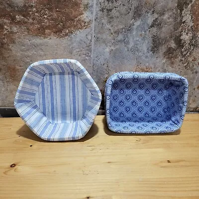 Vintage Longaberger Baskets Blue White Linen Liner Handwoven Set Of 2 • $24.95