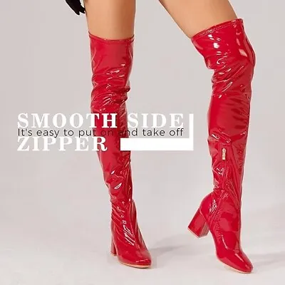 Red Patent Boots Thigh High Women's 7.5M /38 Retro 1960s GoGo Costume Boots • $34.82