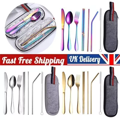 8pcs Cutlery SetPortable Stainless Steel Utensils Reusable Travel Camping RY • £11.84