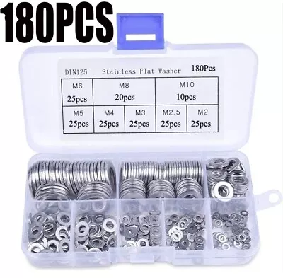 180pcs Stainless Steel Flat Washers Metric Bolts Set M2 M2.5 M3 M4 M5 M6 M8 M10 • £4.70