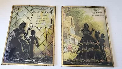 Silhouette Picture Curved Glass Mother Lot Of 2 Vintage Pre-owned • $20