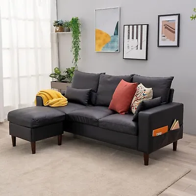 3 Seat Convertible Sectional Sofa Couch Linen Fabric L-Shaped + Ottoman • $269.99