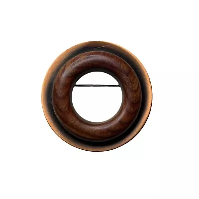 Vintage Modernist Copper And Wood Circle Brooch Mid Century Style • $14.99