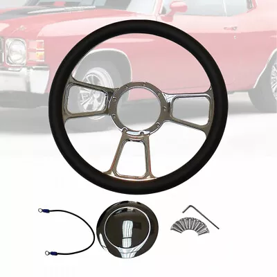 Chrome 14  Split Tri Steering Wheel 9 Holes W/ Leather Skin & Smooth Horn Button • $128.88