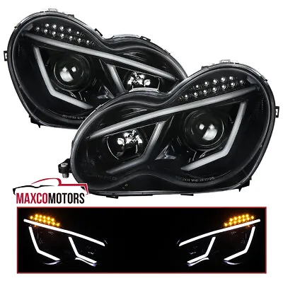 Jet Black Projector Headlight Fits 2001-2007 Benz W203 C-Class C230 C320 LED Bar • $242.49