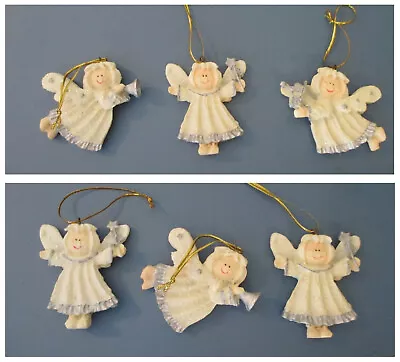 Set Of 3 Mini Resin Angel Christmas Ornaments (Ivory With Blue Trim) • $2.98