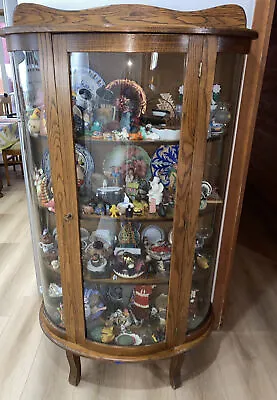 Curved Glass China Curio Footed Cabinet 4 Shelfs Solid Oak 61.5”x 34”•ALL COLLEC • $525