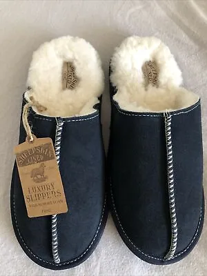 Mens Next Navy Sheepskin Lined Mules Size Small • £22