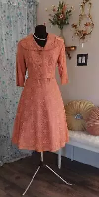 Vintage 1950's Dress Formal Cocktail Wedding Matching Lace Bolero Jacket S-M • $80