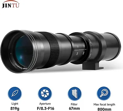 JINTU 420-800mm Telephoto Camera Zoom Lenses F/8.3-16 Manual MF For Canon EOS • £79.99