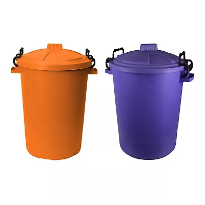 2 X 50L Bin Clip Lock Lid Kitchen/Garden Waste Storage Dustbin - Orange + Purple • £23.99