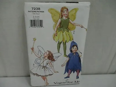 Vogue For Me Sewing Pattern 7238 Children's Costume Cape Dress Top Skirt Wings  • $4.99