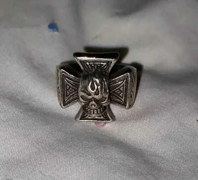 $29.95 • Buy Maltese Cross With Skull Biker Ring 925 Sterling