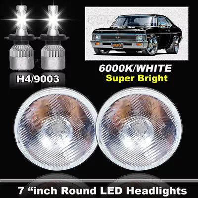 1 Pair 7  Round H6024/h6017 H4 Conversion Headlight + H4 Led White Bulbs Hl7lf • $89.99