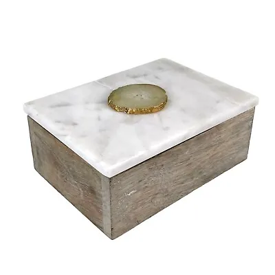 Portofino Home Marble Top Wooden Trinket Jewelry Box Made In India Decor White • $23.49