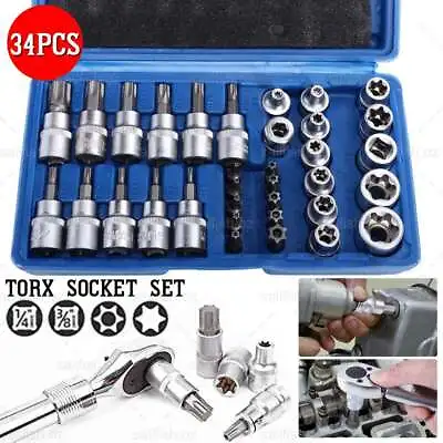 $23.69 • Buy 34X E Torx Socket Set Female Start Bit External Hex Torque Tool Garage Car 3/8 
