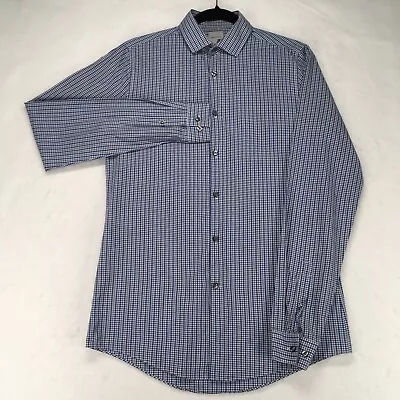 J. FERRAR SUPER SLIM FIT MECHANICAL STRETCH Men's Shirt Size Small Plaid Blue • $14.99