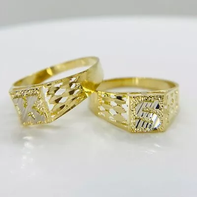 $99 • Buy 10k Solid Gold Diamond Cut Initial Letter Alphabet Monogram Ring (6.7mm)