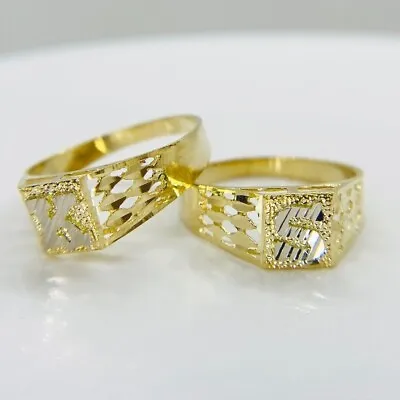 10k Solid Gold Diamond Cut Initial Letter Alphabet Monogram Ring (6.7mm) • $109