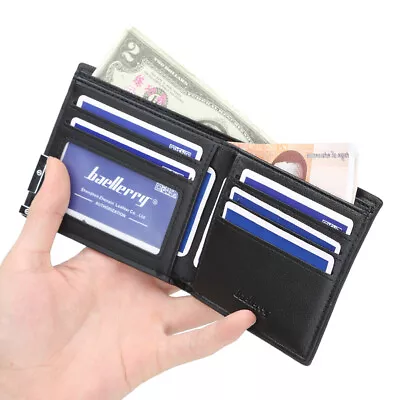 Small Black Leather Card Holder Wallet Slimline Cards & Cash Pocket Purse Gift • $6.52