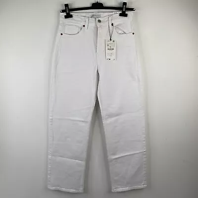 Zara Barrel Leg Denim Jeans Womens UK10 W30 White High Rise Regular Zip Fly • £25.95