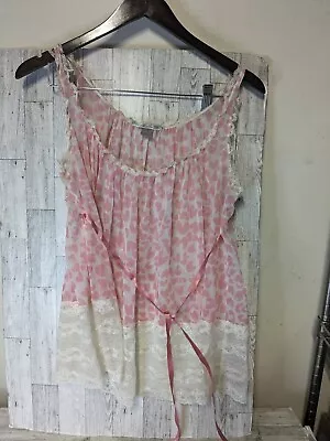 Victoria’s Secret Babydoll Nightgown -Pink Hearts- White Lace Hem- Size Medium • $21