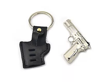 Silver Colt 1911 Keychain Metal Goat Gun Handmade Fidget Toy Wit Leather Holster • £19.45