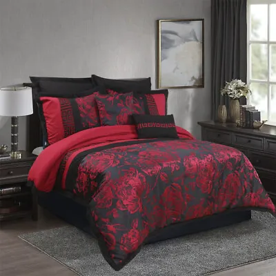 $79.99 • Buy HIG 8 Piece Tang Jacquard Fabric Patchwork Burgundy Comforter Set - Queen King