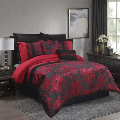 $79.99 • Buy HIG 8 Piece Tang Jacquard Fabric Patchwork Burgundy Comforter Set - Queen King