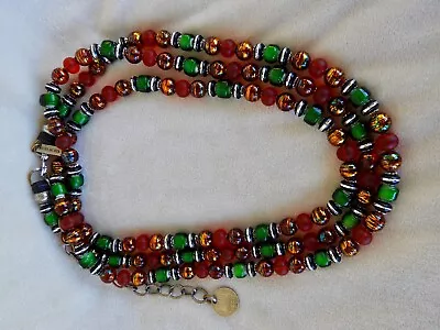 Masha Archer 60  Rope Necklace Red Green Silver & Black Vintage Glass Beads • $450