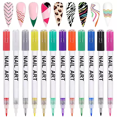 12 Colors Nail Art Pens 3D Nail Polish Pens Nail Point Graffiti Dotting Liner P • $19.86