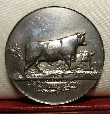 1899 Old French 47mm Silver Medal Splendid Medallic Art Work By Vernon Farm Bull • $149.99
