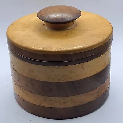Wood Lidded Hand Turned 2 Tone Carved Wood Lidded Round Box. Art Deco Vintage. • $40