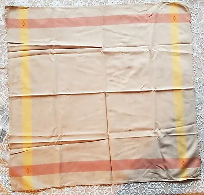 Vintage 31 Inch X 32 Inch Tan With Orange & Yellow Stripe Tablecloth • $10