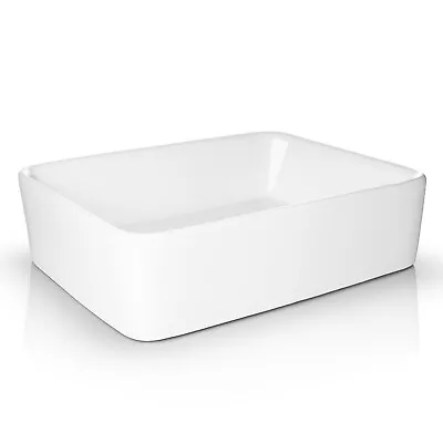 OPEN BOX - Modern Ceramic Vessel Sink - Vanity Bowl - Rectangular White • $42.99