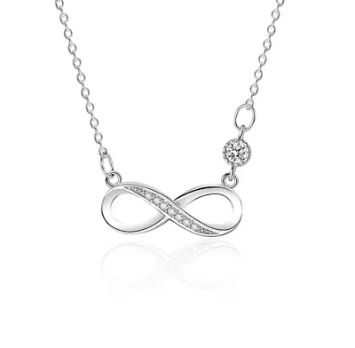 925 Sterling Silver Plated Infinity 8 CZ Pendant Necklace Choker Women Gift D12 • $5.95