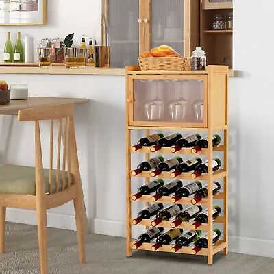 20-Bottle Bamboo Wine Rack Cabinet Floor Wine Bottle Holder Stand Display Shelf • $51.99