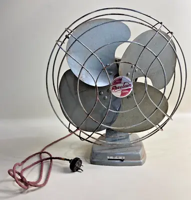 Vintage Art Deco Decorative Desk Fan REVELAIR Gold Cast 42cm Blade Span Grey • $149